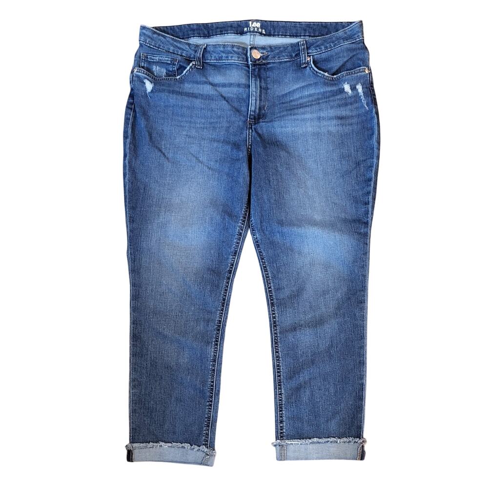 Lee Riders Ankle Jeans Women 18M Blue Relaxed Fit Stretch Frayed Cuffed